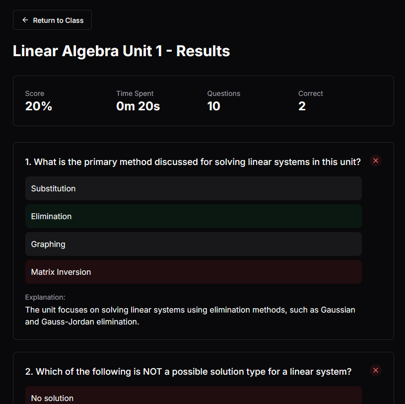 Quiz Results Interface